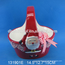 Excellent quality wholesale ceramic christmas basket gift with smiling santa painting